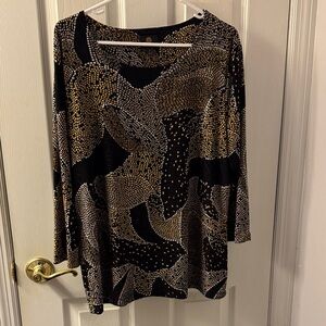 JM Collection Black and Gold Patterned Long Sleeve Top